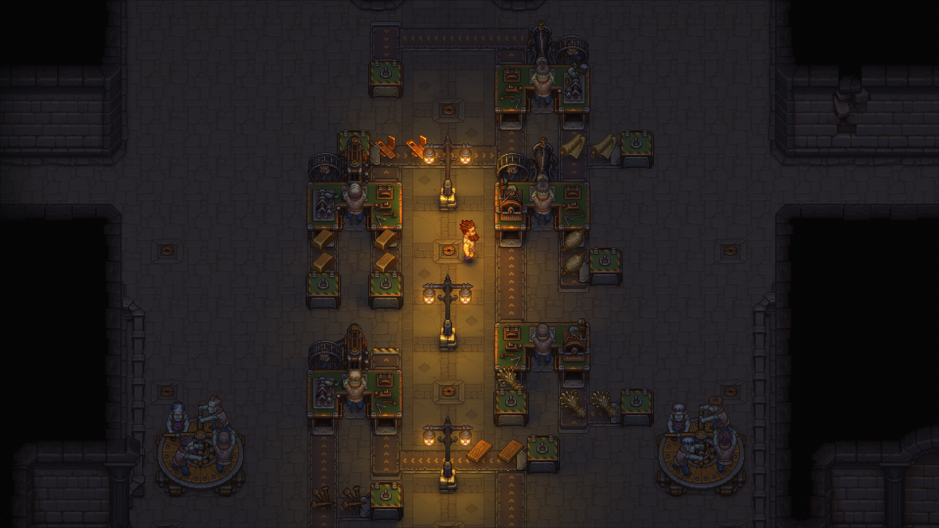 Graveyard Keeper 2 automation workshop with zombie workers and conveyor belts