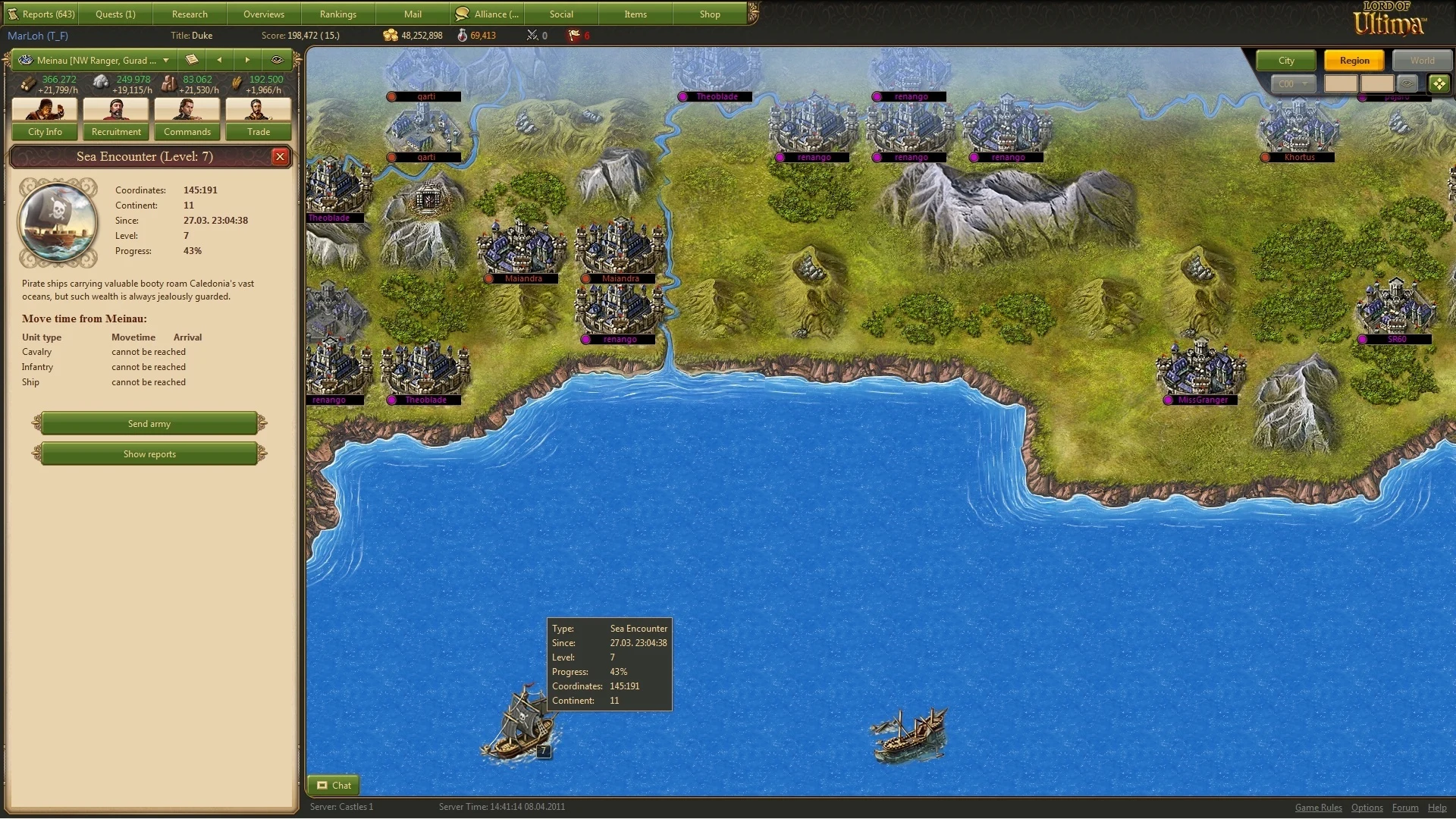 Lord of Ultima browser strategy gameplay with its illustrated city view