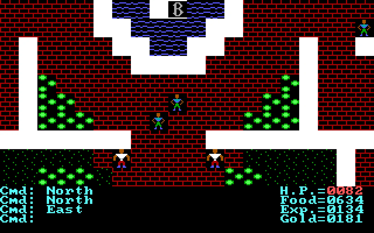 Ultima II PC gameplay showing its four-color tile map