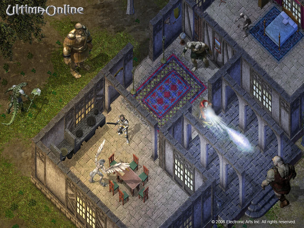 Ultima Online Kingdom Reborn gameplay showing an isometric battle inside a detailed building