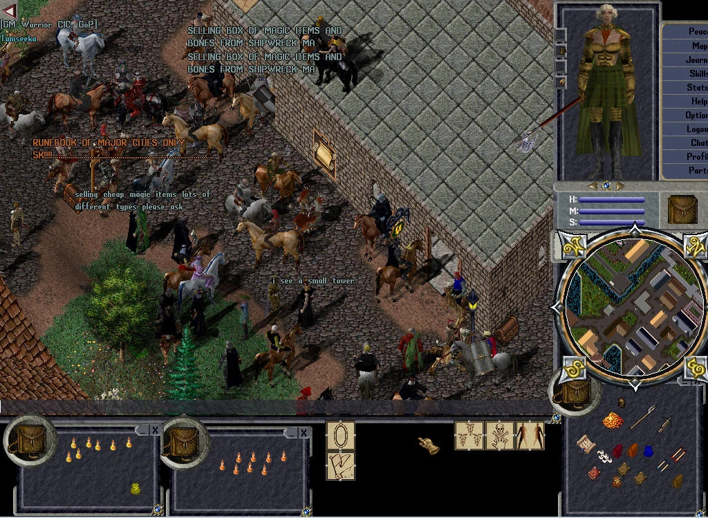 Ultima Online Third Dawn gameplay showing a crowded town through the 3D client