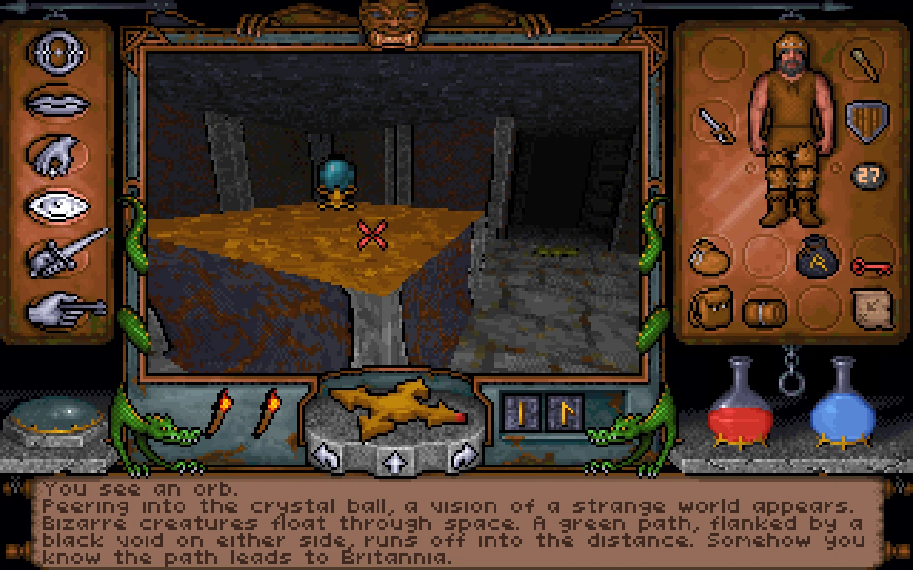 Ultima Underworld gameplay showing its texture-mapped first-person 3D dungeon