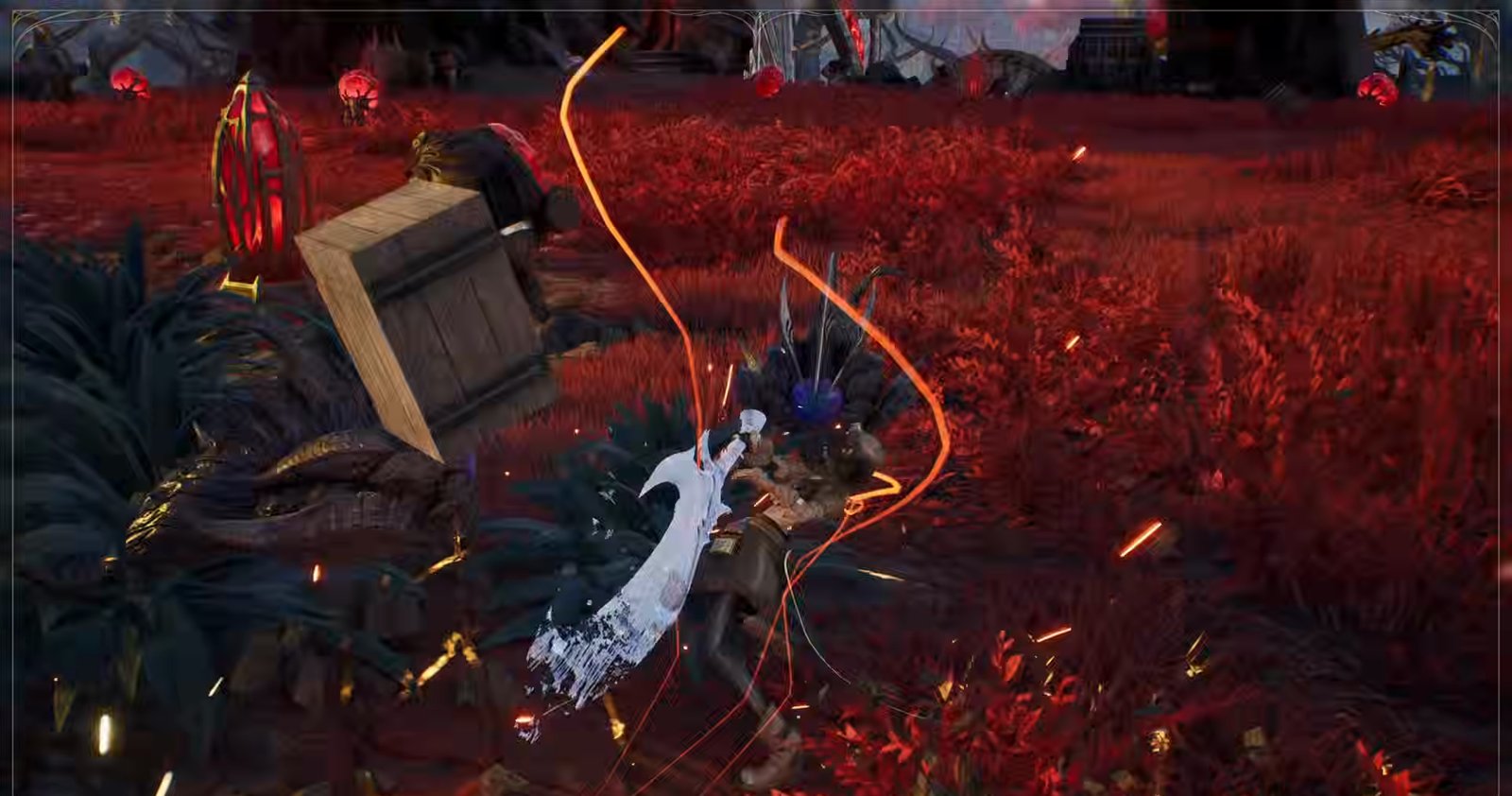 Aion 2 Gladiator class swinging a greatsword in a red field