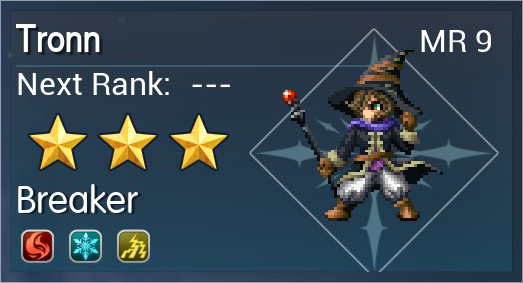 Tronn Vision menu with the Breaker role, MR 9 and three awakening stars